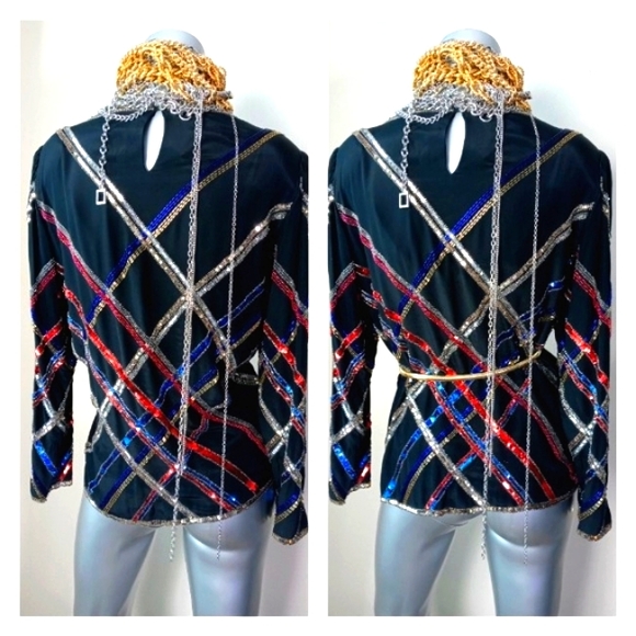 100% Silk "ARGENTI" Sequins & Beads Cocktail Vintage Top - Picture 12 of 14